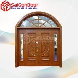 Cửa Thép Vòm 2 Cánh Giả Vân Gỗ Sang Trọng