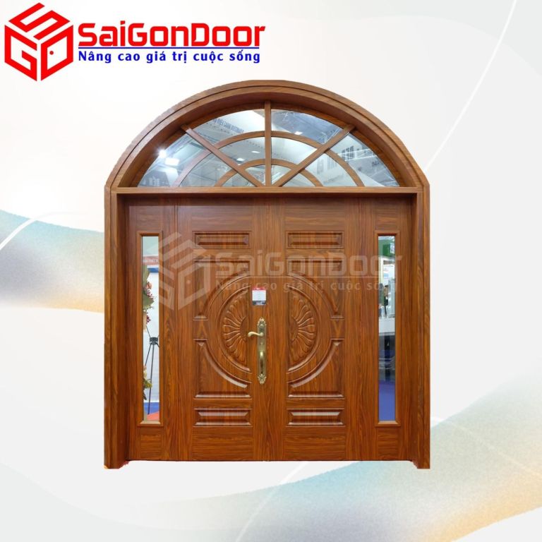 Cửa Thép Vòm 2 Cánh Giả Vân Gỗ Sang Trọng 3 SGD KM.TVG 4C.13